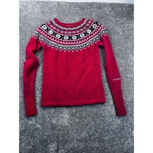 SKHOOP Red Lambswool Fair Isle Nordic Snowflake Sweater Womens XS Swedish Ski